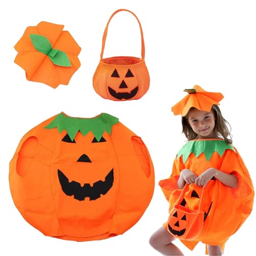 AYNKH Unisex Fancy Kleid Kürbis Outfit Kleidung, Outfit mit Süßigkeiten Tasche Hut, Lustige Kinder Halloween Kürbis Kostüme für Cosplay Party AYNKH Unisex Fancy Kleid Kürbis Outfit Kleidung, Outfit mit Süßigkeiten Tasche Hut, Lustige Kinder Halloween Kürbis Kostüme für Cosplay Party von AYNKH