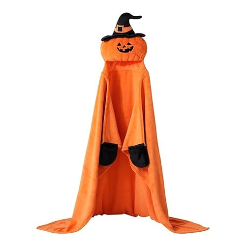 AYOrpeg Halloween Überwurfdecke Hoodie kuschelige Kapuzendecke Cosplay Halloween Decke (Orange, One Size) von AYOrpeg