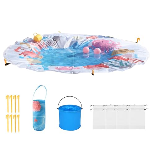 AYOrpeg Planschbecken mit Strandmatte Strandpool Strandpooldecke Mit Strandmatte Wassereimer Planschbecken Wasserspielmatte (Sky Blue, One Size) von AYOrpeg