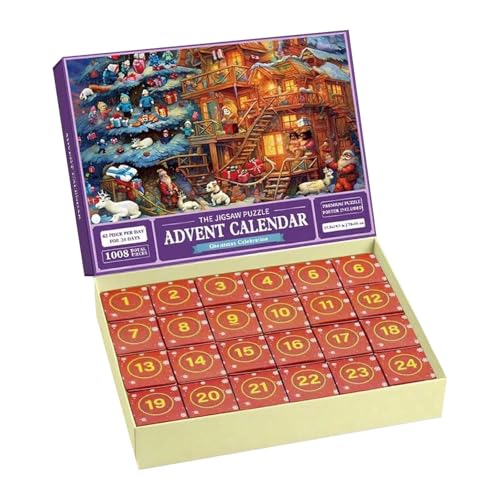 AYOrpeg Puzzle Adventskalender 24 Weihnachten Countdown Kalender Weihnachts Adventskalender Puzzle Weihnachtsspiel Weihnachtsmann (1-Dark Purple, One Size) von AYOrpeg