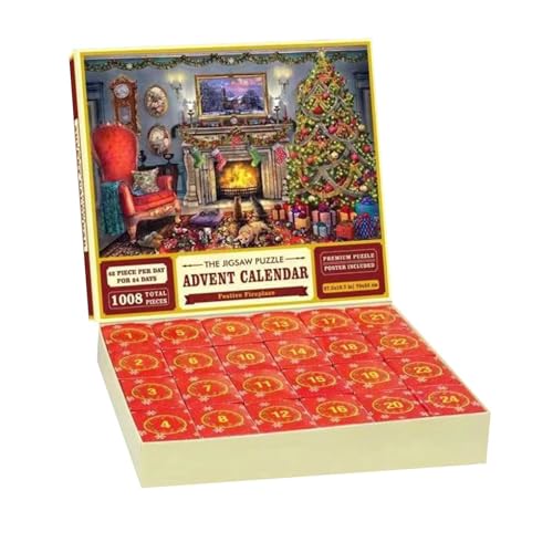AYOrpeg Puzzle Adventskalender 24 Weihnachten Countdown Kalender Weihnachts Adventskalender Puzzle Weihnachtsspiel Weihnachtsmann (2-Red, One Size) von AYOrpeg