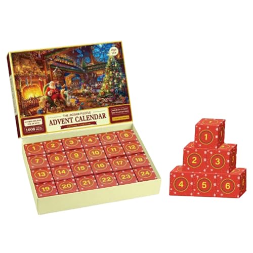 AYOrpeg Puzzle Adventskalender 24 Weihnachten Countdown Kalender Weihnachts Adventskalender Puzzle Weihnachtsspiel Weihnachtsmann (3-Red, One Size) von AYOrpeg