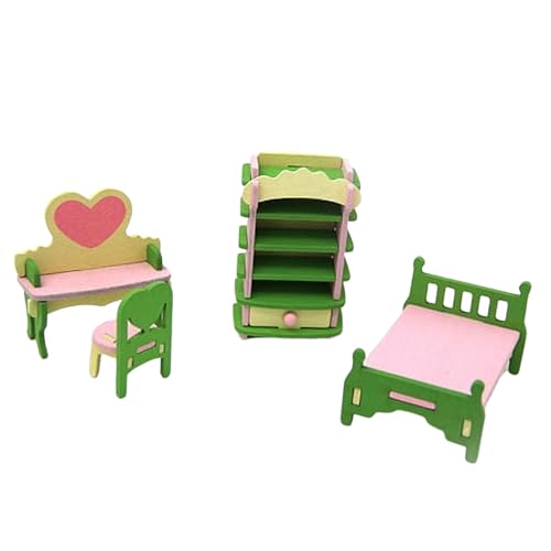 Puppenhaus Zubehör Miniatur Tisch Stuhl Schlafzimmer Mini Simulation Dekoration Schminktisch Puppenmöbel Deko (Green-3, One Size) von AYOrpeg