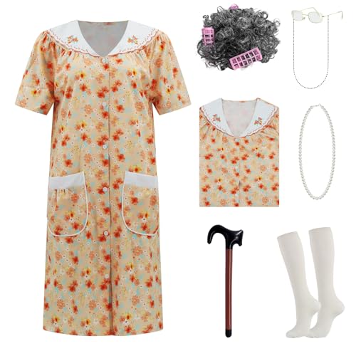 AYYOHON Alte Dame Kostüm für Damen, Oma Kostüm Kit mit Nachthemd Alte Dame Kleid Oma Kostüm Halloween Outfits L/XL AYYOHON Alte Dame Kostüm für Damen, Oma Kostüm Kit mit Nachthemd Alte Dame Kleid Oma Kostüm Halloween Outfits L/XL von AYYOHON