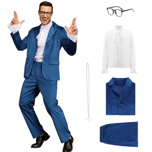 AYYOHON 80s 90s Jahre Spion Swinger Kostüme für Männer Halloween Kostüme Blauer Anzug Party Cosplay Outfit XL von AYYOHON