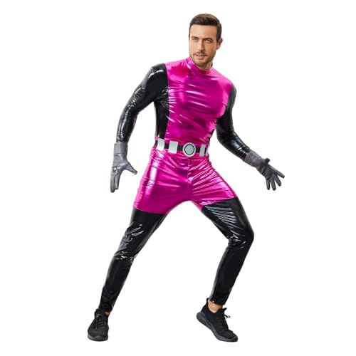 AYYOHON Beast Kostüm für Herren, Halloween, Deluxe, Cosplay, Overall mit Handschuhen, Gürtel, komplettes Set, lila, Body für Erwachsene, Größe S von AYYOHON