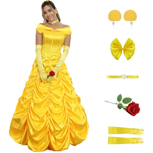 AYYOHON Belle Kleid Kostüm Für Frauen Erwachsene Prinzessin Halloween Karneval Kostüm Schönheit Biest Cosplay Gelbes Kleid S AYYOHON Belle Kleid Kostüm Für Frauen Erwachsene Prinzessin Halloween Karneval Kostüm Schönheit Biest Cosplay Gelbes Kleid S von AYYOHON