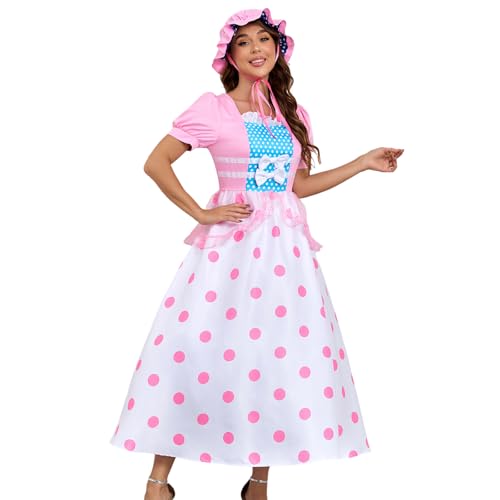 AYYOHON Bo Peep-Kostüm für Erwachsene, Damen, gepunktetes Kleid, Kostüm, Halloween, Cosplay, Kostüm mit Hut, Größe L AYYOHON Bo Peep-Kostüm für Erwachsene, Damen, gepunktetes Kleid, Kostüm, Halloween, Cosplay, Kostüm mit Hut, Größe L von AYYOHON