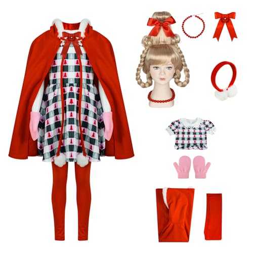AYYOHON Cindy Lou Who-Kostüm, Kleid für Damen, 8-teilig, Weihnachtsoutfits, Umhang, Kleid, Strumpfhose, Handschuhe, Stirnband, Perücke für Fasching, Größe XL AYYOHON Cindy Lou Who-Kostüm, Kleid für Damen, 8-teilig, Weihnachtsoutfits, Umhang, Kleid, Strumpfhose, Handschuhe, Stirnband, Perücke für Fasching, Größe XL von AYYOHON
