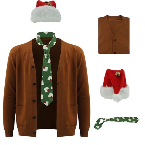 AYYOHON Clark Griswold Kostüm Clark Strickjacke Pullover Christmas Krawatte Weihnachtsmannmütze mit Glocke für Erwachsene L AYYOHON Clark Griswold Kostüm Clark Strickjacke Pullover Christmas Krawatte Weihnachtsmannmütze mit Glocke für Erwachsene L von AYYOHON