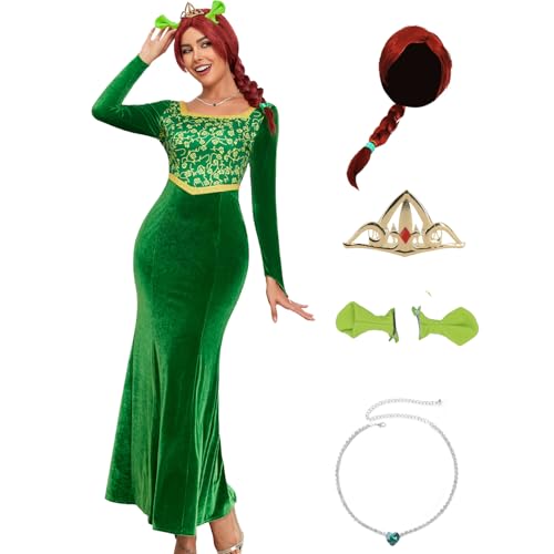 AYYOHON Fiona Kostüm für Damen Prinzessinnenkleid für Erwachsene Samtkleid Ohrclip-Halskette Halloween Cosplay-Party-Outfit 2XL von AYYOHON