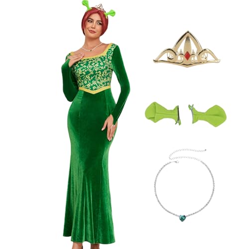 AYYOHON Fiona Kostüm für Damen Prinzessinnenkleid für Erwachsene Samtkleid Ohrclip-Halskette Halloween Cosplay-Party-Outfit 2XL von AYYOHON