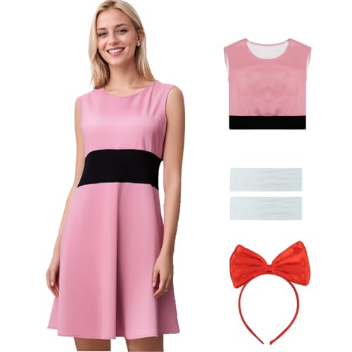 AYYOHON Frauen Blossom Bubbles Buttercup Kostüm Kleid Erwachsene Halloween Cartoon Ärmel Mini Kleid mit Socken Stirnband M AYYOHON Frauen Blossom Bubbles Buttercup Kostüm Kleid Erwachsene Halloween Cartoon Ärmel Mini Kleid mit Socken Stirnband M von AYYOHON