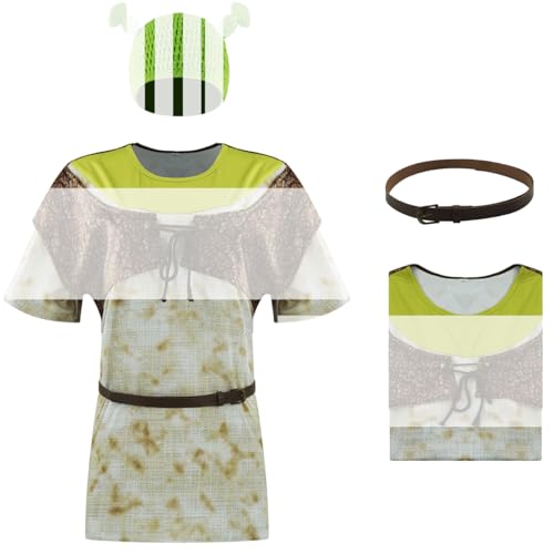 AYYOHON Grünes Oger-Shirt, Kostüm, Hüte, Ohren, Filmfigur, Outfit, Cosplay, Prinzessinnen-Kostüm, Comicon-Kleid, Erwachsene, Halloween, Größe XL von AYYOHON