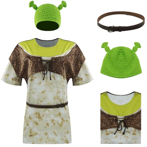 AYYOHON Grünes Oger-Shirt, Kostüm, Hüte mit Ohren, Filmfiguren-Outfit, Cosplay, Fiona-Kostüm, Comicon-Kleid, für Erwachsene, Halloween, Größe XXL AYYOHON Grünes Oger-Shirt, Kostüm, Hüte mit Ohren, Filmfiguren-Outfit, Cosplay, Fiona-Kostüm, Comicon-Kleid, für Erwachsene, Halloween, Größe XXL von AYYOHON
