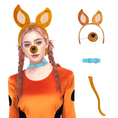 AYYOHON Halloween Cosplay Kostümzubehör Fred Daphne Velma Kostüm Requisiten Hundeohren Stirnband Schwanz Nase Blaues Kragenset von AYYOHON