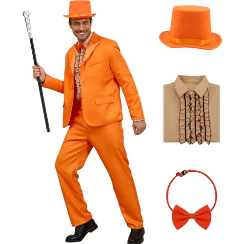 Harry und Lloyd Smoking-Anzug für Herren, lustiger Anzug, Dumm-Orange, Blazer, Zylinder, Fliege, Halloween, Cosplay, Kostüm, Größe XXL von AYYOHON