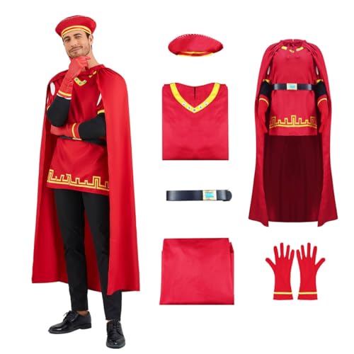AYYOHON Herren Farquaad Kostüm Hut Rot Umhang Top Handschuhe Gürtel 5 Stück Halloween Cosplay Outfits Kostüm Anzug Komplettes Set M AYYOHON Herren Farquaad Kostüm Hut Rot Umhang Top Handschuhe Gürtel 5 Stück Halloween Cosplay Outfits Kostüm Anzug Komplettes Set M von AYYOHON