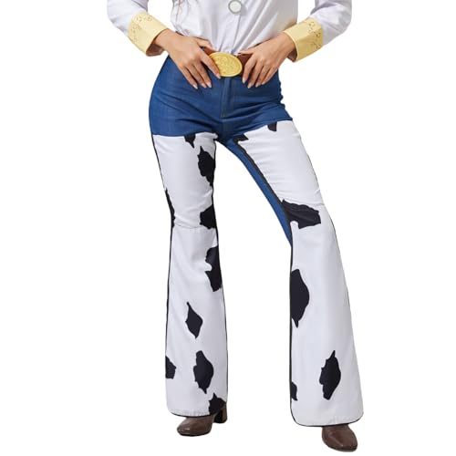 AYYOHON Jessie Kostüm Erwachsene Cowgirl Jessie Pants Kuh Prints Jeans Hose mit Gürtel für Frauen Halloween Cosplay Anzug M von AYYOHON