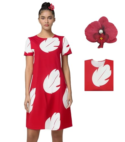 AYYOHON Lilo Kostüm für Damen, Hawaii-Prinzessin, Blattkleid, Cosplay-Kostüm, rot, kurzärmelig, Sommerparty, lässig, Halloweenanzug, Größe M von AYYOHON