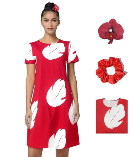 AYYOHON Lilo Kostüm für Damen, Hawaii-Prinzessin, Blattkleid, Cosplay-Kostüm, rot, kurzärmelig, Sommerparty, lässig, Halloweenanzug, Größe XS von AYYOHON