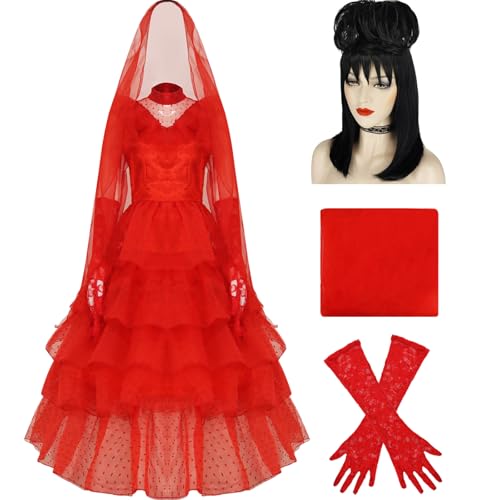 AYYOHON Lydia Deetz Kostüm für Damen, Käfer, Braut, rotes Hochzeitskleid, Outfits für Erwachsene, Horrorfilm, Halloween, Cosplay, Gothic-Kleid, Größe XL AYYOHON Lydia Deetz Kostüm für Damen, Käfer, Braut, rotes Hochzeitskleid, Outfits für Erwachsene, Horrorfilm, Halloween, Cosplay, Gothic-Kleid, Größe XL von AYYOHON