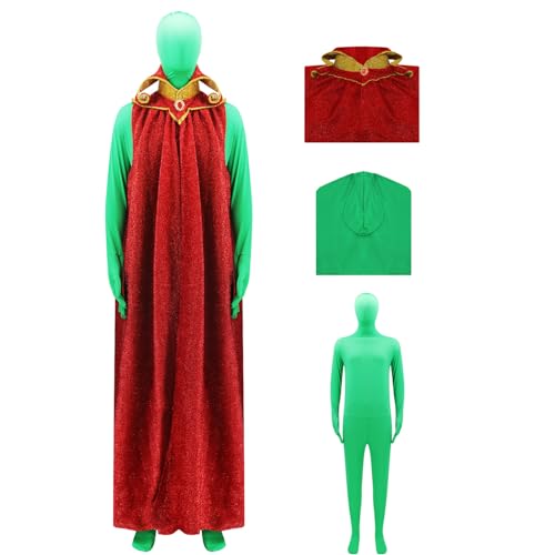 AYYOHON Martian Kostüm für Herren, grüner Alien-Cosplay-Body mit Umhang, Ganzkörper-Greenman-Anzug für Erwachsene, Halloween, Fasching, Größe 3XL von AYYOHON
