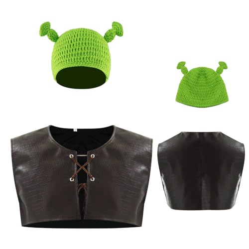 AYYOHON Oger-Kostüm Hemd Weste Zeichentrickfilm Film Cosplay-Kostüm Sublimationshemd Strickmütze für Erwachsene mit Ohren L von AYYOHON