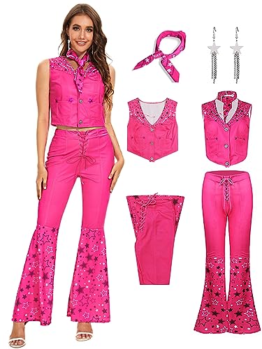 AYYOHON Pinkes Cowgirl-Outfit für Damen, 70er-/80er-Jahre, Disco-Kostüm, Margot Robbie, Halloween, Party, Cosplay, Erwachsene, Größe 3XL von AYYOHON