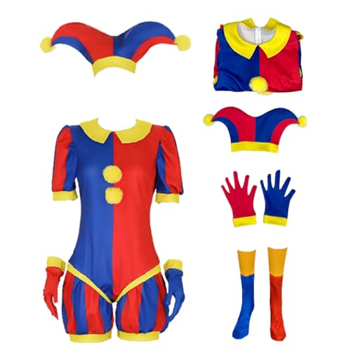 AYYOHON Pomni Kostüm Pomni Cosplay Pomni Digitaler Zirkus Jumpsuit Halloween Party Outfits Clown Bodysuit Set für Erwachsene 2XL von AYYOHON