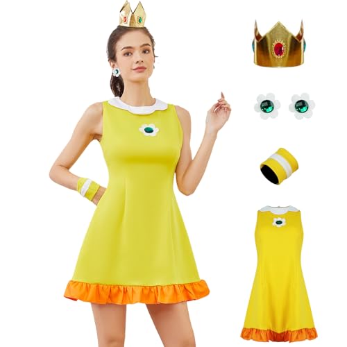 AYYOHON Prinzessin Daisy Kostüm Frauen Pfirsich Cosplay Tennis Kleid Rock Krone Ohrringe Armband Erwachsene Halloween Anzug L AYYOHON Prinzessin Daisy Kostüm Frauen Pfirsich Cosplay Tennis Kleid Rock Krone Ohrringe Armband Erwachsene Halloween Anzug L von AYYOHON