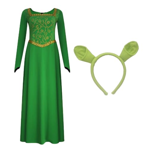 AYYOHON Prinzessin Fiona Kostüm für Erwachsene, Damen, lange Ärmel, grünes Kleid, Kleid, Halloween, Cosplay, mit Kopfbedeckung, Größe XL von AYYOHON