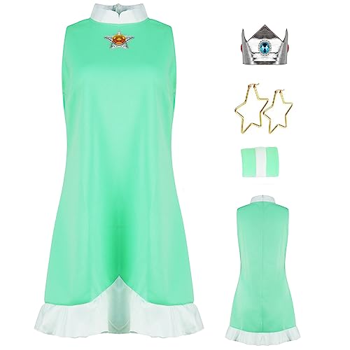 AYYOHON Prinzessin Pfirsich Cosplay Kostüm Damen Prinzessin Daisy Rosalina Tenniskleid mit Krone Ohrringe Erwachsene Halloween Anzug M, Prinzessin Rosalina von AYYOHON