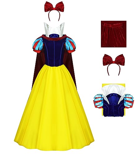 AYYOHON Prinzessin Schnee Kostüm Erwachsene Damen Halloween Cosplay Kleid mit Schleife Kopfbedeckung Umhang L von AYYOHON
