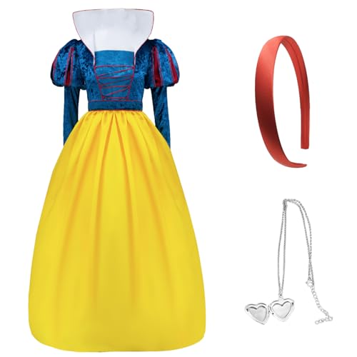 AYYOHON Prinzessin Schnee Kostüm Erwachsene Damen Halloween Cosplay Kleid mit Schleife Kopfbedeckung Umhang XL von AYYOHON