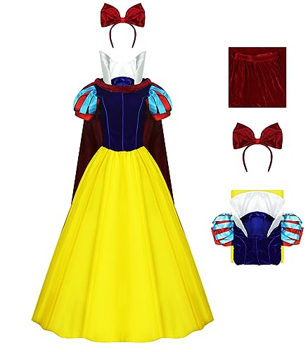 AYYOHON Prinzessinnen-Schneekostüm, Erwachsenenkostüme für Damen, Halloween, Cosplay, Kleid mit Schleife, Kopfbedeckung, Umhang, Größe L von AYYOHON