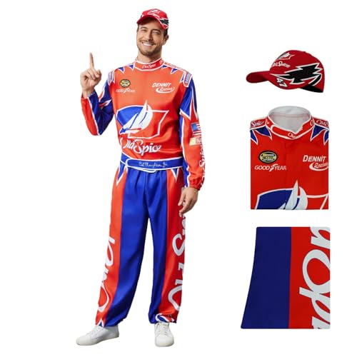 AYYOHON Ricky Bobby-Kostüm für Erwachsene, Talladega, Rennauto-Kostüm, Hut, Jacke, Hose, Set, Halloween-Nächte, Outfits für Herren, Größe XXL AYYOHON Ricky Bobby-Kostüm für Erwachsene, Talladega, Rennauto-Kostüm, Hut, Jacke, Hose, Set, Halloween-Nächte, Outfits für Herren, Größe XXL von AYYOHON