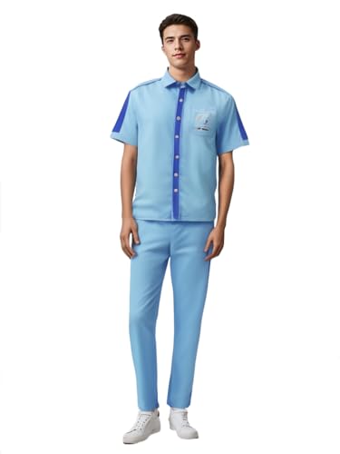 AYYOHON Steve Zissou Kostüm Life Aquatic Cosplay Outfit Herren Kurzarm Blau Uniform Hemd Hose Set für Halloween Erwachsene 2XL von AYYOHON