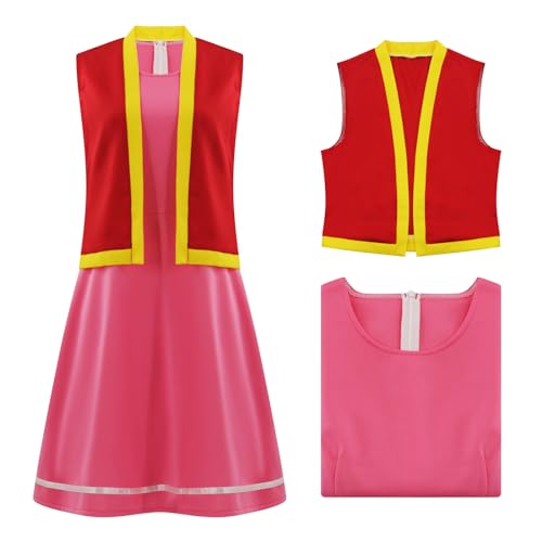 AYYOHON Toadette Kostüm Fliegenpilz Rosa Kleid mit Weste für Frauen Halloween Cosplay Kröte Pilz Weste Kleid Outfit 2XL von AYYOHON