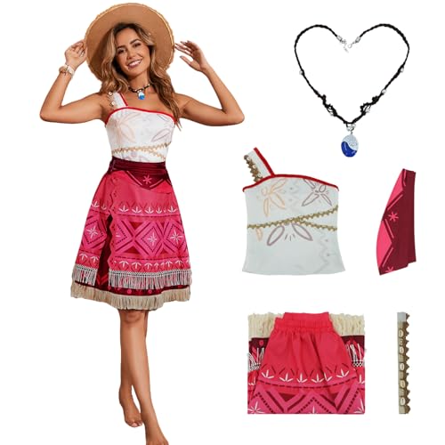 AYYOHON Tropische Insel Prinzessin Kleid für Frauen Ozean Hawaii Abenteuer Halloween Kostüm Rock Halskette Set Partykleid M von AYYOHON