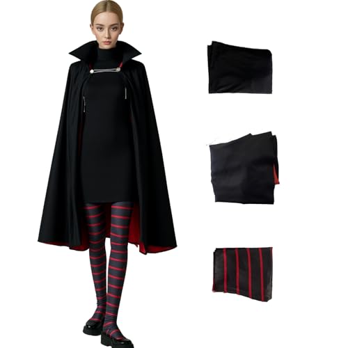 AYYOHON Vampir Mavis Kostüm Damen Schwarzes Kleid mit gestreiften Leggings Umhang Erwachsene Halloween Cosplay Outfits XS von AYYOHON