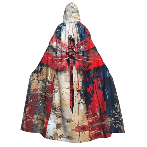 AYYQWE Abstrakter roter Libellen-Druck, Unisex, Erwachsene, Kapuzenumhang, warmer Umhang, Halloween-Kostüm, Cosplay, Karneval-Thema von AYYQWE