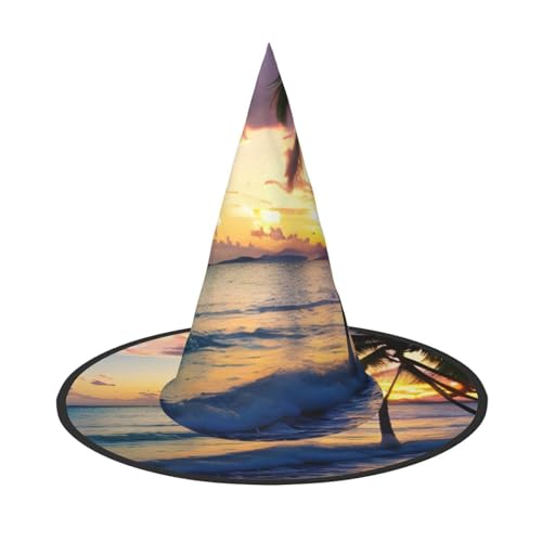 AYYQWE Atemberaubender Jamaika-Strand-Druck, bequemer Halloween-Hexenhut, Unisex, für Partys, Karneval, Weihnachten und Cosplay von AYYQWE