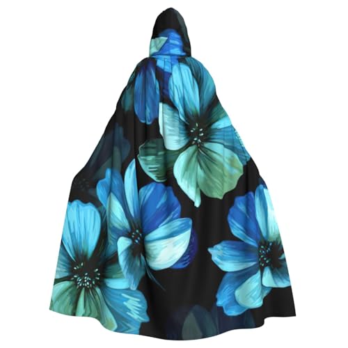 AYYQWE Blauer Blumendruck, Halloween-Umhang mit Kapuze, Unisex, für Erwachsene, für Karneval, Cosplay, Festivals, Partys von AYYQWE