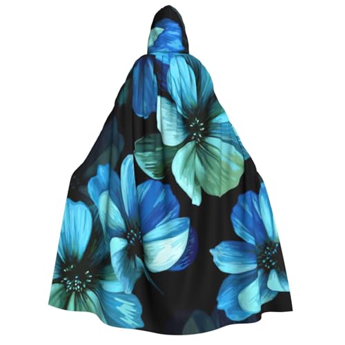 AYYQWE Blauer Blumendruck, Unisex, Erwachsene, Kapuzenumhang, warmer Umhang, Halloween-Kostüm, Cosplay, Karneval, Thema von AYYQWE