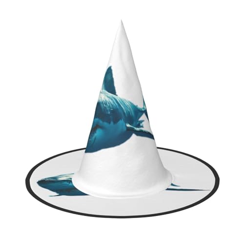 AYYQWE Blauer Hai-Druck, bequemer Halloween-Hexenhut, Unisex, für Partys, Karneval, Weihnachten und Cosplay von AYYQWE