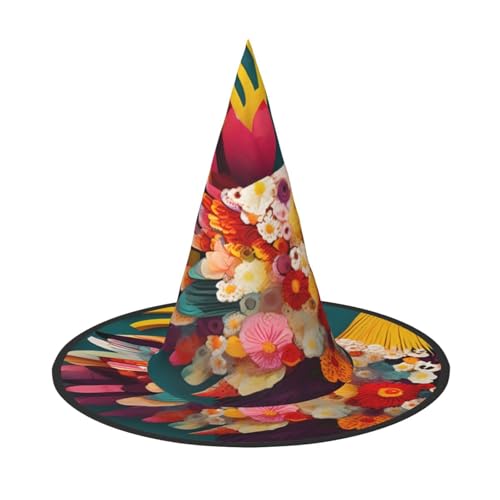 AYYQWE Blumen-Herz, Huhn-Druck, bequemer Halloween-Hexenhut, Unisex, für Partys, Karneval, Weihnachten und Cosplay von AYYQWE