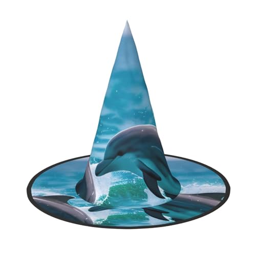 AYYQWE Delfine In The Sea Print Bequemer Halloween Hexenhut Unisex für Partys Karneval Weihnachten und Cosplay von AYYQWE