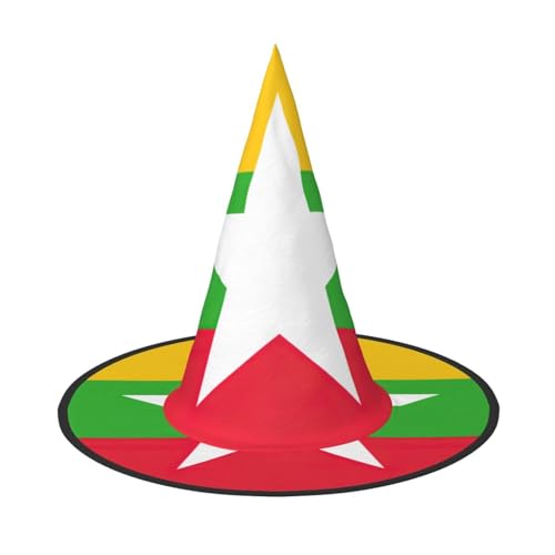 AYYQWE Flagge von Myanmar Druck, bequemer Halloween-Hexenhut, Unisex, für Partys, Karneval, Weihnachten und Cosplay von AYYQWE