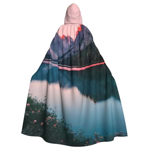 AYYQWE Halloween-Kapuzenumhang mit See- und Sonnenuntergang-Druck, Unisex, für Erwachsene, für Karneval, Cosplay, Festivals, Partys von AYYQWE